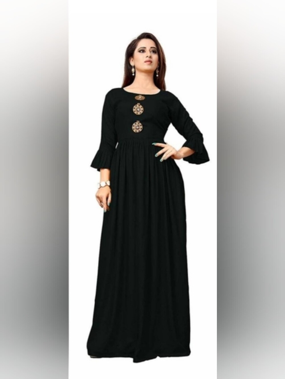 Elegant Black Maxi Dress with Embellished Front